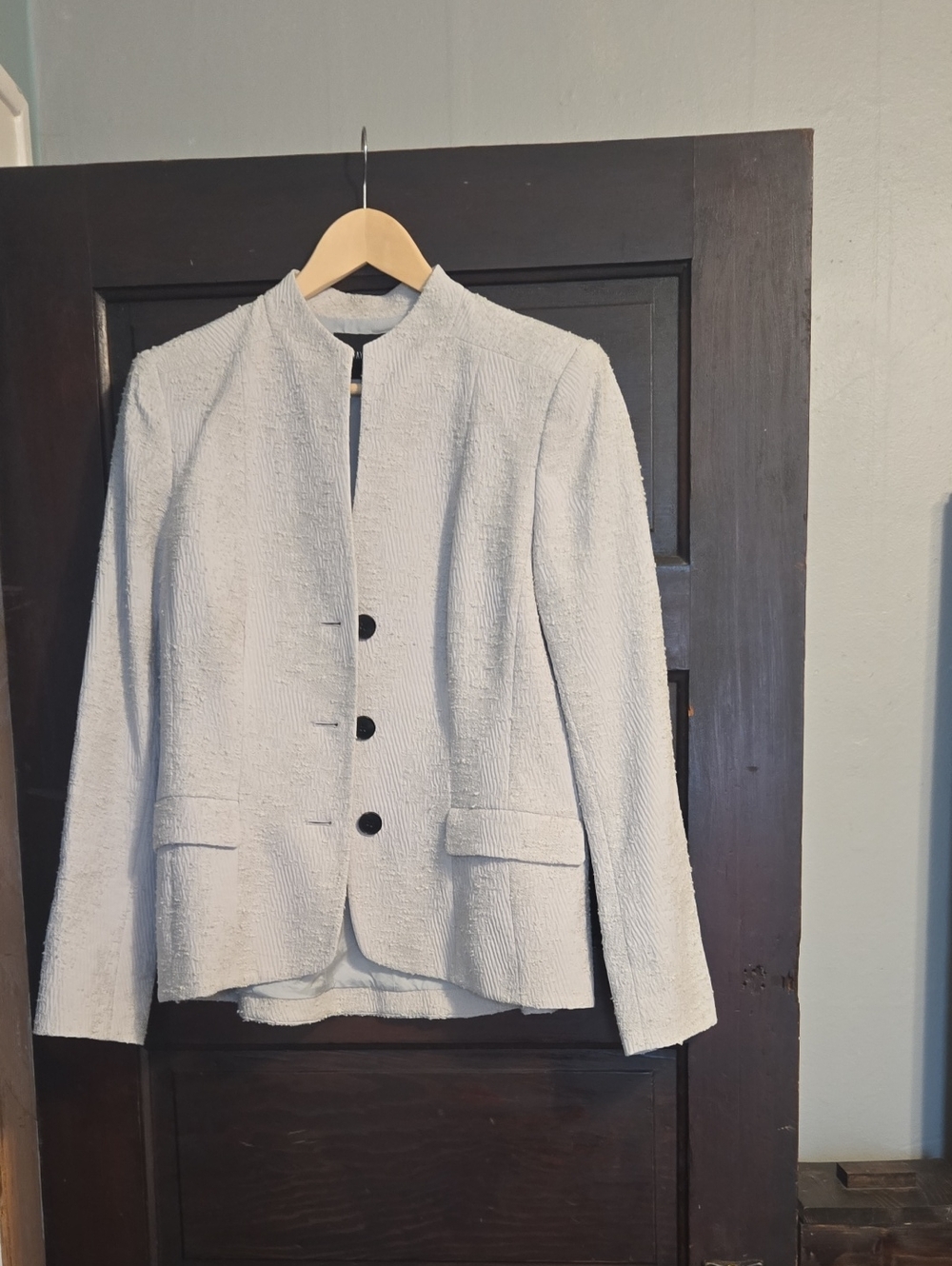 Lafayette 148 New York Cream Textured Collarless Blazer